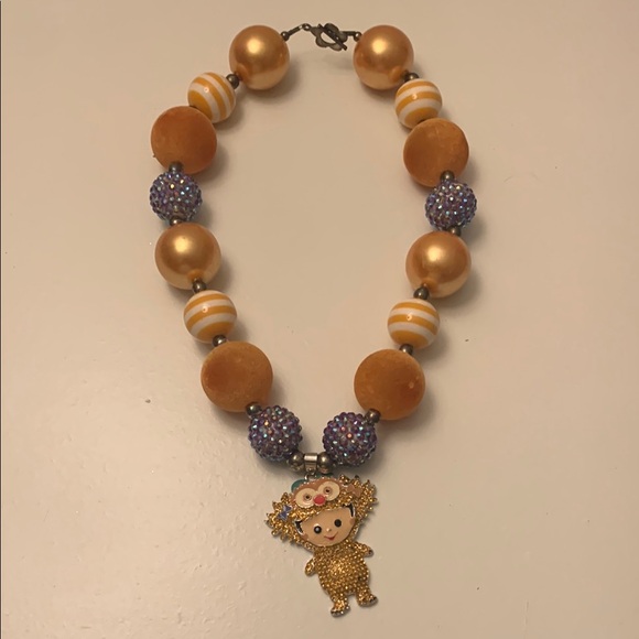 Gold and Orange Bohemian Necklace with Decorative Charm - Picture 4 of 7